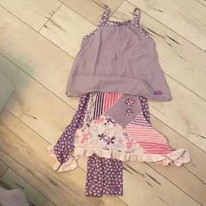 Cutest Naartjie, 7 years old Purple Patchwork Dress with Floral Accents.